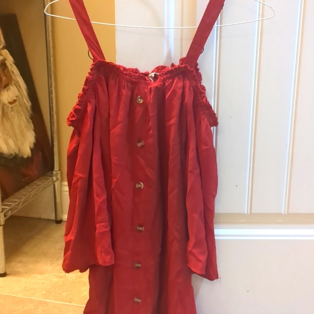 Women's plus size 1x top blouse shirt off the shoulder spaghetti straps red